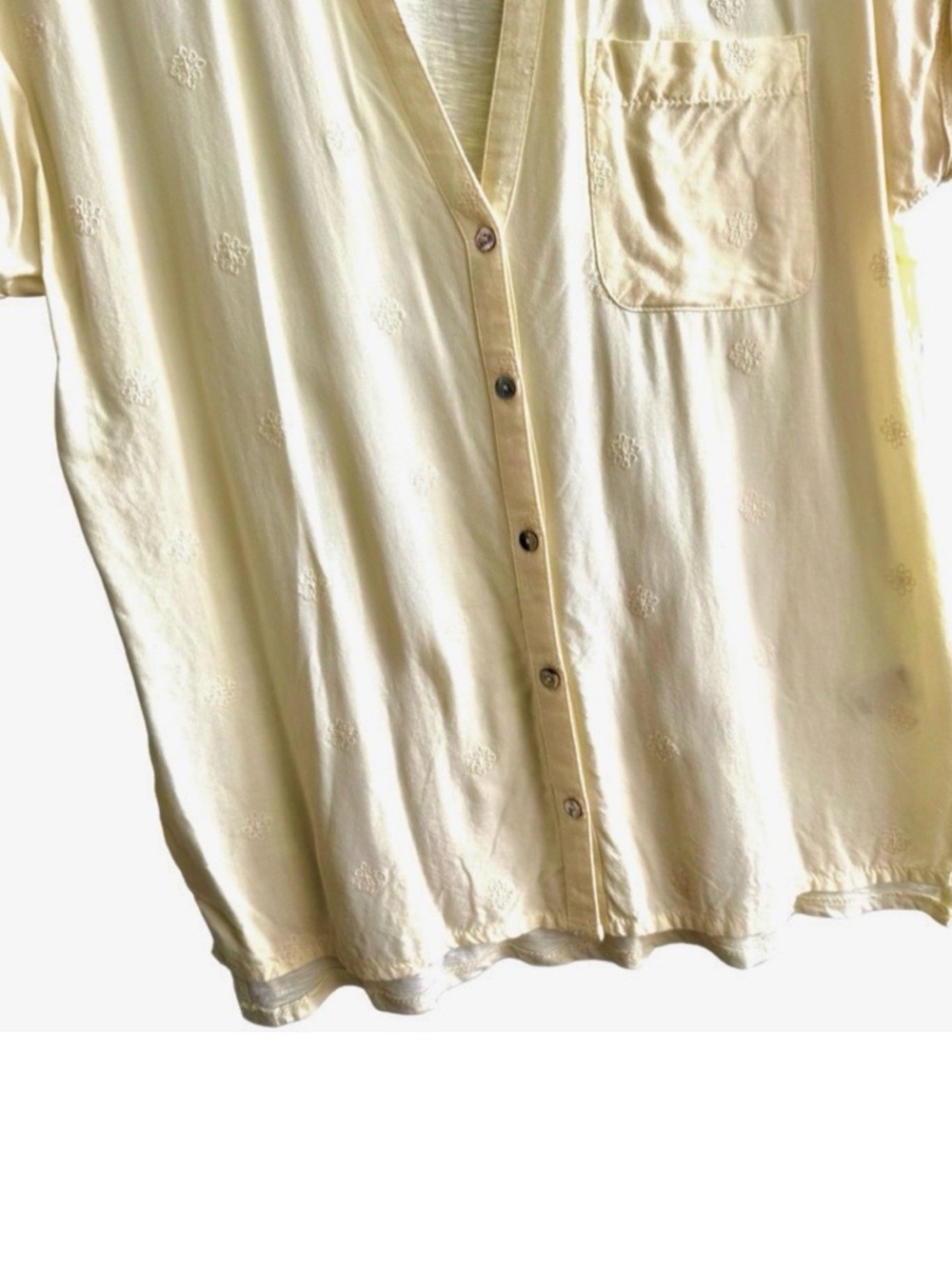 Lucky Brand Short Sleeve Button Down Blouse 100% Cotton Split Neck Yellow Size M - Picture 3 of 10